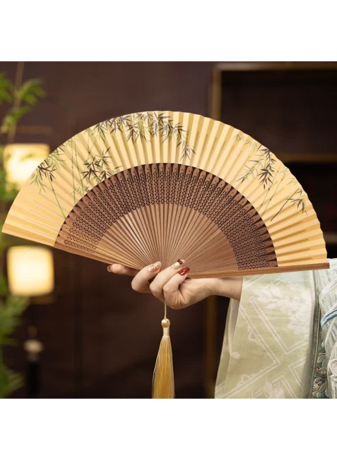 Tatanice Folding Fan For Women 6.5 Inch Chinese Style Classical Hanfu Photo Prop Birthday Gift Bamboo Forest Drizzle - Image 1