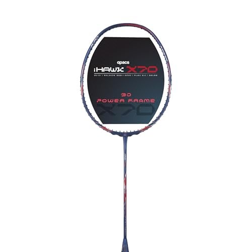 Apacs iHawk X70 (Unstrung) Full Graphite Ultra Strong Carbon Fibre (75-79g) | 35 LBS Max Tension | 3D Power Frame | Made in Vietnam Badminton Racket with Full Cover (Navy) (All Rounder) - Image 5