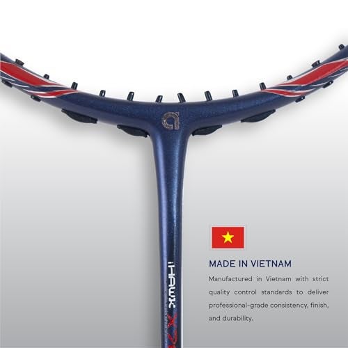 Apacs iHawk X70 (Unstrung) Full Graphite Ultra Strong Carbon Fibre (75-79g) | 35 LBS Max Tension | 3D Power Frame | Made in Vietnam Badminton Racket with Full Cover (Navy) (All Rounder) - Image 4
