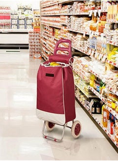 MORANO Foldable Grocery Shopping Cart with Two Wheels Size 20 Inch Burgundy  - Image 5
