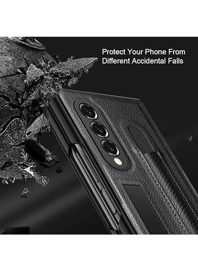 حافظة جلدية فاخرة بنمط ليتشي لهاتف سامسونج جالاكسي زد فولد 4 مع حافظة لهاتف سامسونج جالاكسي زد فولد 4 ، ذهبي ، لهاتف سامسونج زد فولد 4 - Image 5