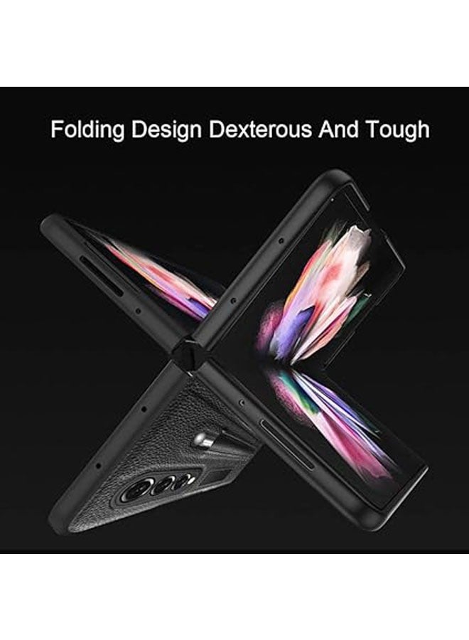 حافظة جلدية فاخرة بنمط ليتشي لهاتف سامسونج جالاكسي زد فولد 4 مع حافظة لهاتف سامسونج جالاكسي زد فولد 4 ، ذهبي ، لهاتف سامسونج زد فولد 4 - Image 4