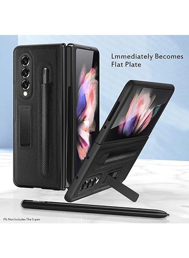 حافظة جلدية فاخرة بنمط ليتشي لهاتف سامسونج جالاكسي زد فولد 4 مع حافظة لهاتف سامسونج جالاكسي زد فولد 4 ، ذهبي ، لهاتف سامسونج زد فولد 4 - Image 2