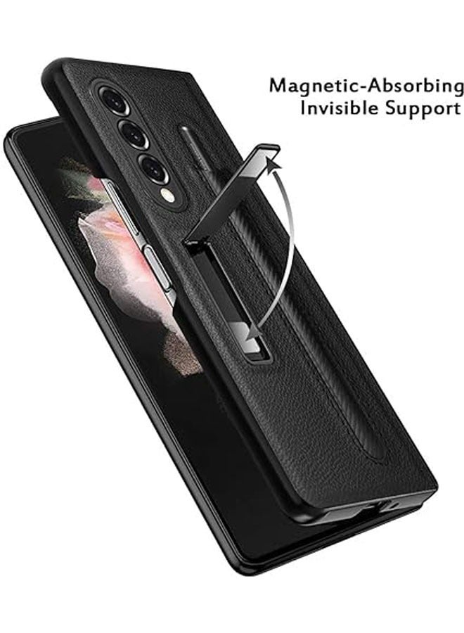 حافظة جلدية فاخرة بنمط ليتشي لهاتف سامسونج جالاكسي زد فولد 4 مع حافظة لهاتف سامسونج جالاكسي زد فولد 4 ، ذهبي ، لهاتف سامسونج زد فولد 4 - Image 3