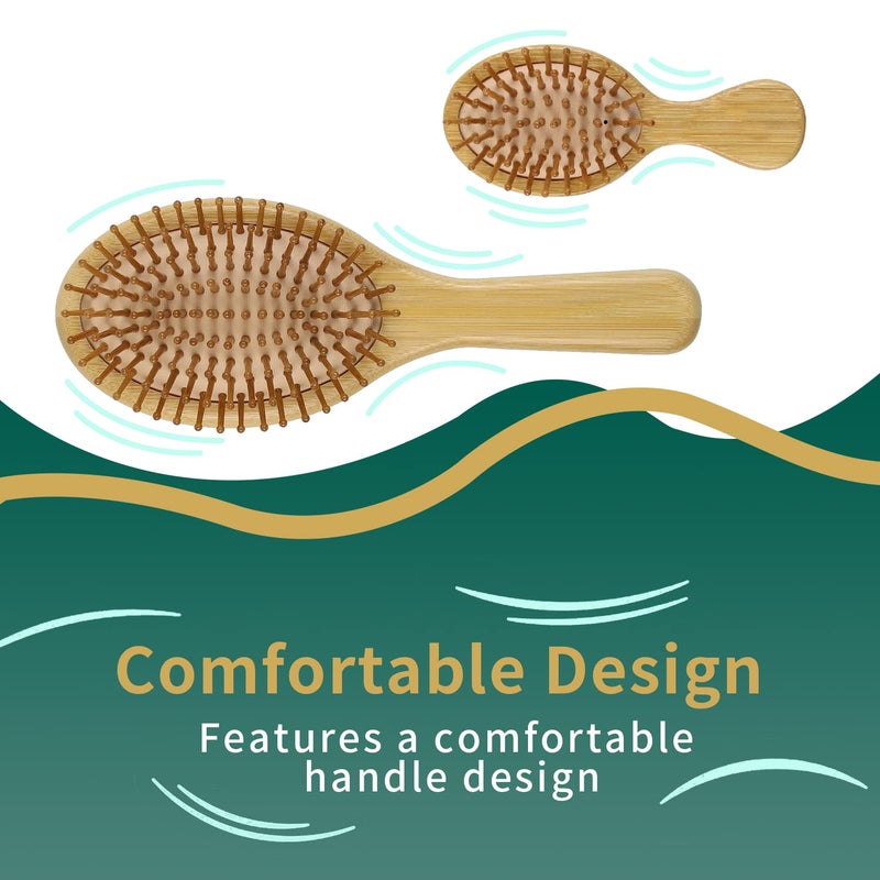 MRD 2Pcs Hair Brush, Natural Bamboo Hair brushes Set With Paddle Detangling Wooden Hairbrush and Mini Travel Size Brush, Massage Scalp Thick/Thin/Curly/Dry Hair For Women Men and Kids by MRD - Image 5