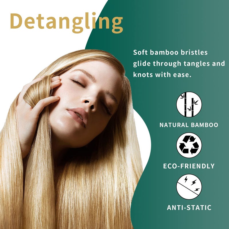 MRD 2Pcs Hair Brush, Natural Bamboo Hair brushes Set With Paddle Detangling Wooden Hairbrush and Mini Travel Size Brush, Massage Scalp Thick/Thin/Curly/Dry Hair For Women Men and Kids by MRD - Image 4