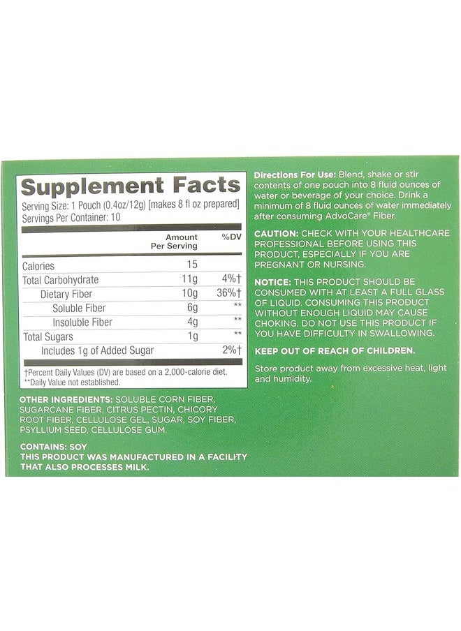 AdvoCare - Fiber Dietary Supplement Fiber Powder Supplement With Soluble And Insoluble Fiber Unflavored 10 Pouches - Image 1