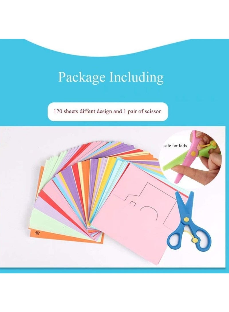 سجن سفما قطع الورق مجموعة مثيرة للاهتمام ؛ ورقة قطع ; فن الورق مقص المهارات سجل القصاصات . الأطفال مقص مجموعة الحرف اليدوية في مرحلة ما قبل المدرسة - 120 صفحة ، مع سلامة الطفل مقص ، البوق - Image 3