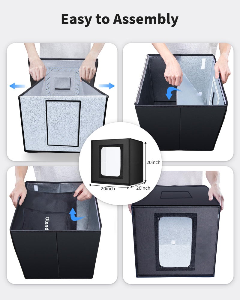 Glendan Light Box Photography: 20x20 inch Photo Studio Light Box with 240 LED Dimmable LED Lights - Folding Photo Box with 12 Color Backdrops for Jewelry Food Electronics Product Photography - Image 3