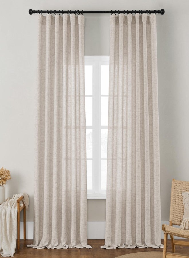 DUKIYO Linen 90 Inch Curtains 2 Panels for Dining Living Room Semi Sheer Light Filtering Farmhouse Curtains with Rod Pocket Hook Belt Privacy Tan Beige Flax Linen Long Window Drapes 90 Inch Length - Image 1