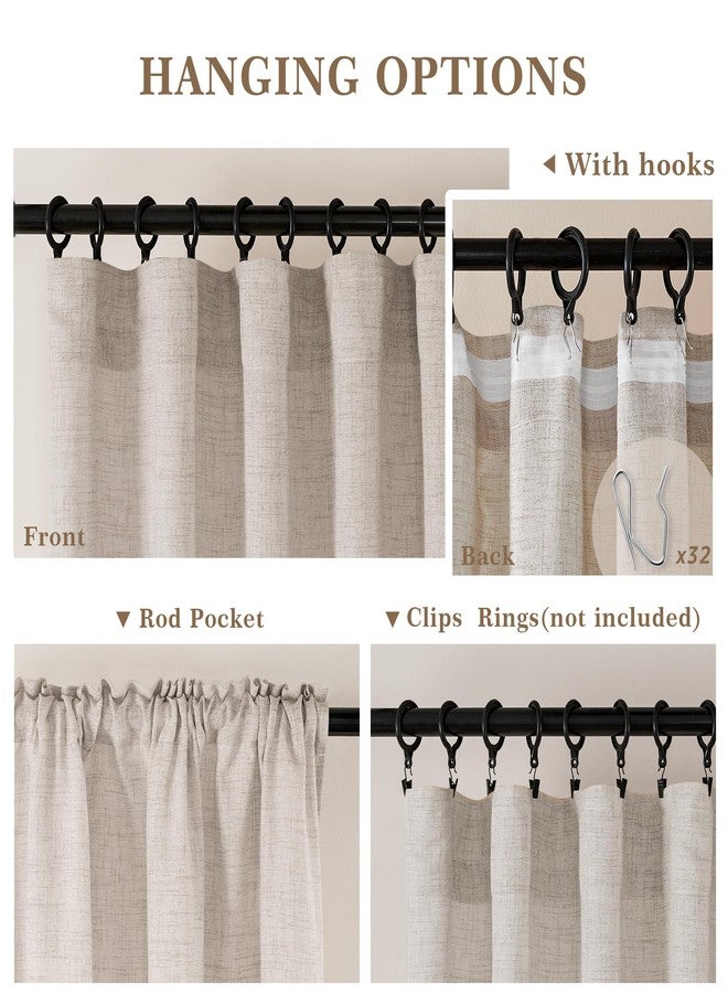 DUKIYO Linen 90 Inch Curtains 2 Panels for Dining Living Room Semi Sheer Light Filtering Farmhouse Curtains with Rod Pocket Hook Belt Privacy Tan Beige Flax Linen Long Window Drapes 90 Inch Length - Image 2