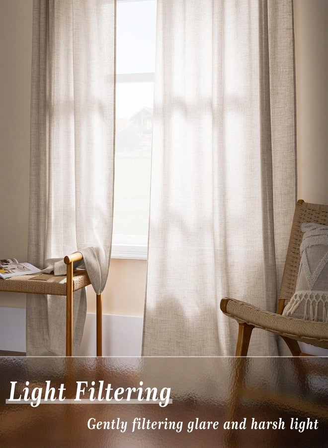 DUKIYO Linen 90 Inch Curtains 2 Panels for Dining Living Room Semi Sheer Light Filtering Farmhouse Curtains with Rod Pocket Hook Belt Privacy Tan Beige Flax Linen Long Window Drapes 90 Inch Length - Image 5