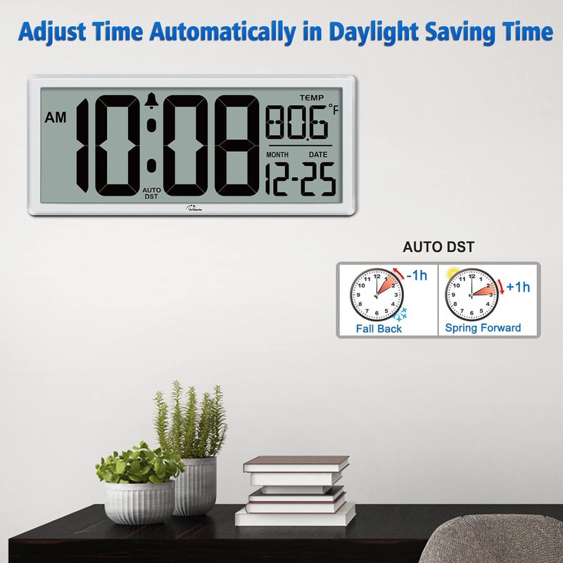 WallarGe 14.5'' Large Digital Wall Clock Battery Operated with Jumbo Numbers, Temperature and Date - Easy to Read and Set, Auto DST - Image 3