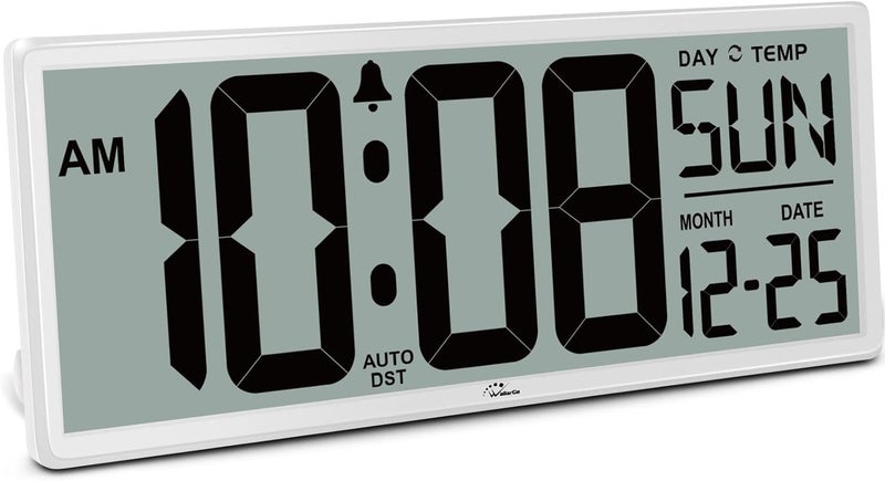 WallarGe 14.5'' Large Digital Wall Clock Battery Operated with Jumbo Numbers, Temperature and Date - Easy to Read and Set, Auto DST - Image 1