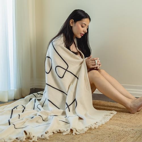 SASHAA World Cotton Printed Women Face Woven Throw|Cozy Blanket for Your Living Room, Sofa, Bed and Chair|130X180 Cm| TC - 180, Black - Image 2