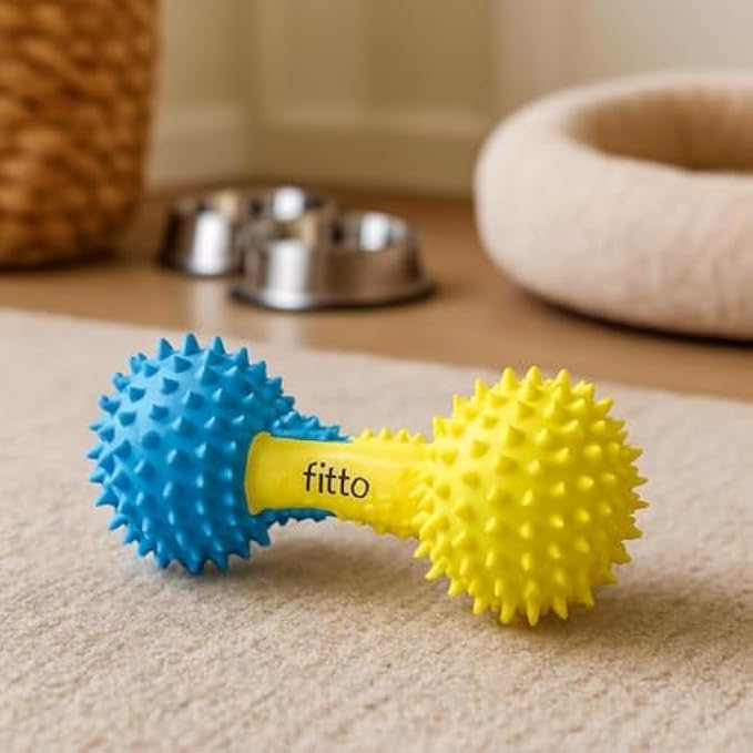 Fitto Dog Dumbbell Toy 20.5x7.5cm - Blue & Yellow Chew and Fetch Toy for Dogs, Tug and Training Interactive Toy - Image 2