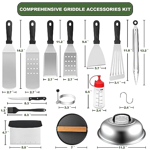 EWFEN Griddle Accessories Set of 30, Flat Top Grill Accessories Set for Blackstone and Camp Chef, Grill Spatula Set with Enlarged Spatulas, Basting Cover, Scraper for Outdoor BBQ - Image 2