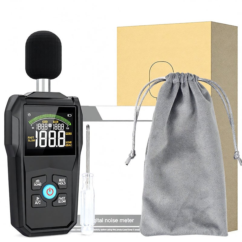 MESTEK 30-130dB Noise Meter Display Color Backlit Display Fast Slow Sampling Rate Capacitive Microphone Sound Level Monitor - Image 1