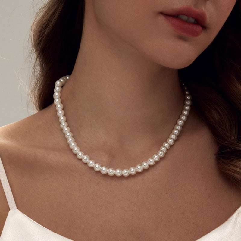 Zeffy Pearl Necklace for Women, 8MM Dainty Round Imitation Pearl Choker Wedding Delicate Jewelry for Women Simple Bridesmaid Jewelry Gifts - Image 2
