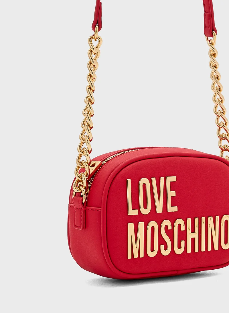 لوف موسكينو Logo Detailed Zip Over Crossbody
