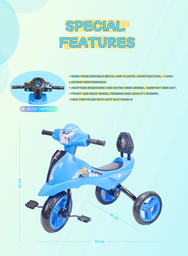Light & Music Kids Baby Tricycle - Ride-On Bicycle Toy for Toddlers, Blue, Red, Pink Choices Package Include Protective Gear Set - Image 2