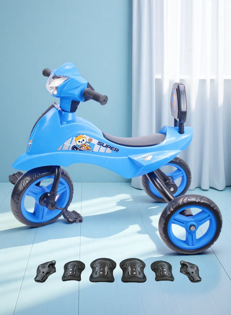 Light & Music Kids Baby Tricycle - Ride-On Bicycle Toy for Toddlers, Blue, Red, Pink Choices Package Include Protective Gear Set - Image 1