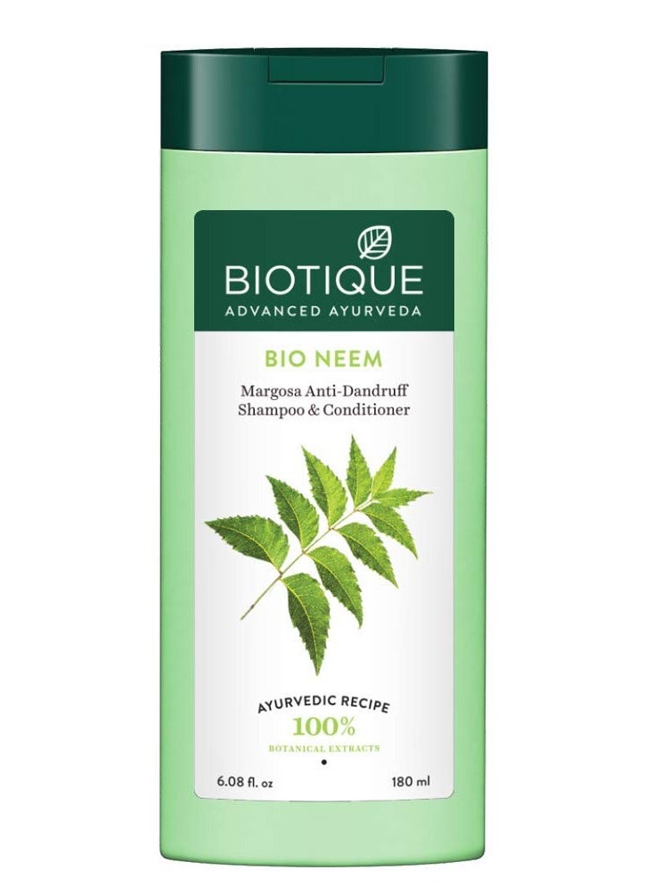 Biotique Fresh Neem Anti Dandruff Shampoo Conditioner Controls Dandruff Reduces Dryness Flaking Itching Lustrous Hair 180ml  - Image 1