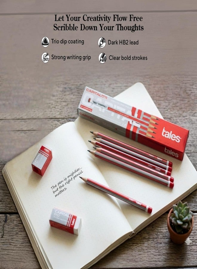 Tales Capital Pro Dark Hexagonal Pencil Box with HB2 Lead, Strong Grip (Pack of 5-10 Pencils Each) - Writing Graphite Wooden Pencils with Sharpener & Eraser For Drawing, Sketching, Students, School - Image 3