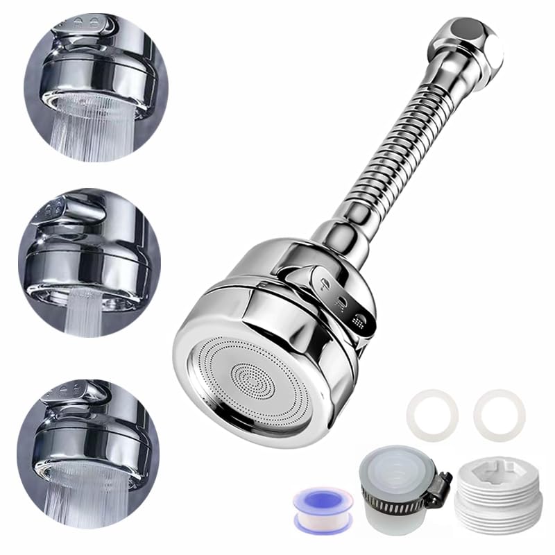 Gozaqe Tap Extender for Kitchen Sink,360 Degree Rotatable Splash Filter Faucet With 3 Modes,Settability,Kitchen Tap Extension,Detachable Cleaning Kitchen Sink Tap,forKitchen/bathroom,Silver - Image 1