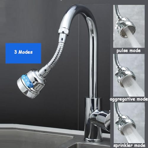 Gozaqe Tap Extender for Kitchen Sink,360 Degree Rotatable Splash Filter Faucet With 3 Modes,Settability,Kitchen Tap Extension,Detachable Cleaning Kitchen Sink Tap,forKitchen/bathroom,Silver - Image 3