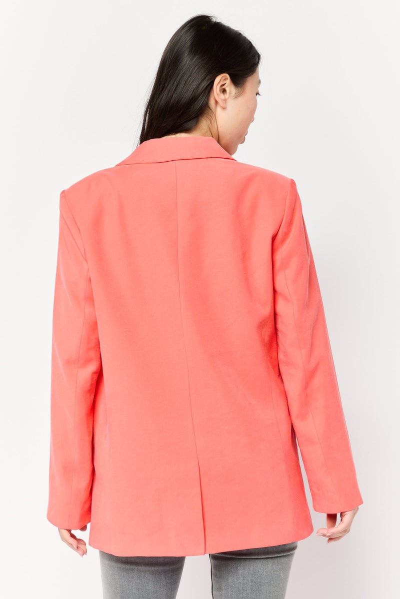 DKNY Women Regular Fit Solid Semi-Formal Blazer, Coral - Image 4