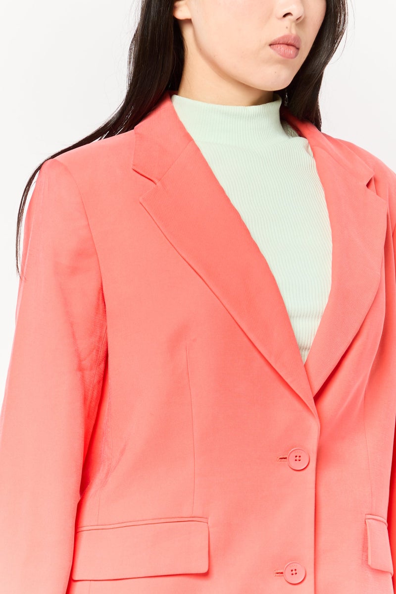 DKNY Women Regular Fit Solid Semi-Formal Blazer, Coral - Image 3