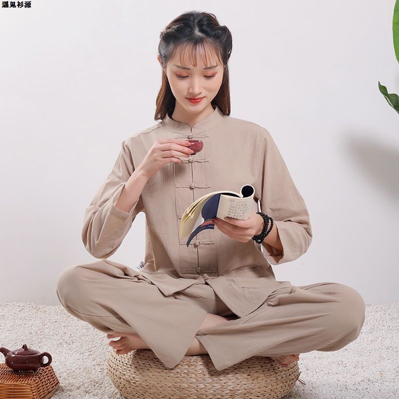 Generic Zen Meditation Tai Chi Suit Set Khaki women's suit [clearance price] 90% off processing 