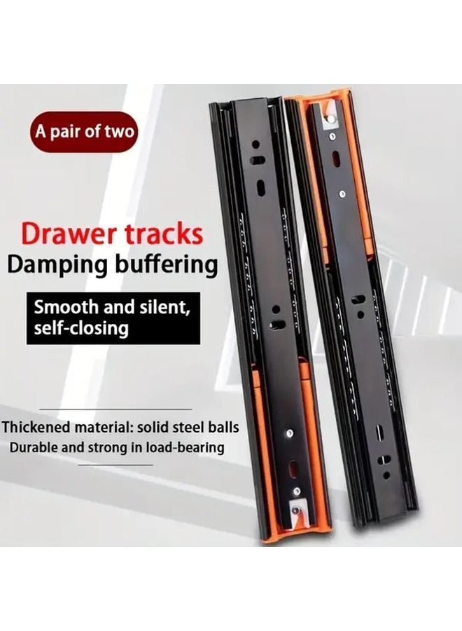 Heavy Duty Drawer Slides 40cm Black Steel Buffer Set Full Extension Smooth Gliding - Image 2