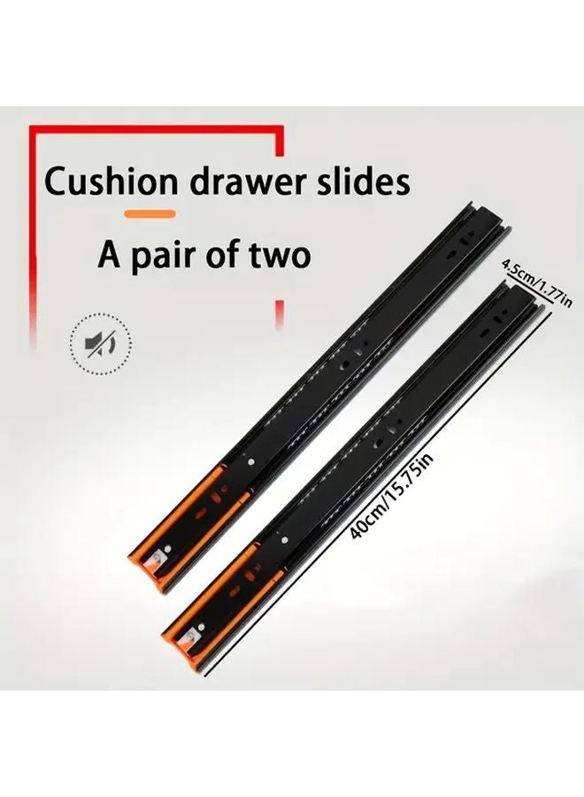 Heavy Duty Drawer Slides 40cm Black Steel Buffer Set Full Extension Smooth Gliding - Image 1