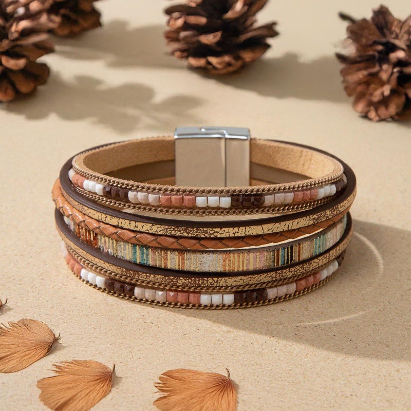 JDRGJTH 3PCS Western Jewelry for Women - Bohemian Layered Leather Necklace Dangle Drop Earrings Faux Leather Bracelet, Boho Cowgirl Accessories for Rodeo & Party - Image 4