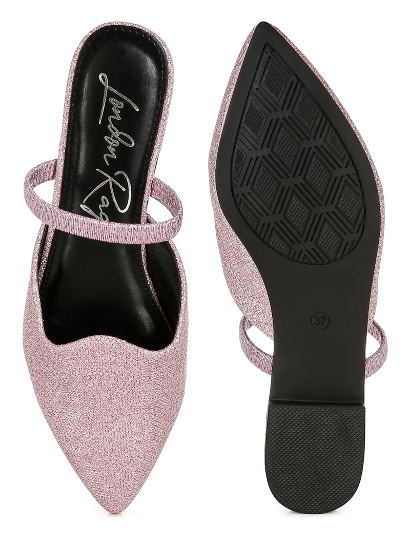 London Rag Glitter Faux Leather Flat Mules in Pink