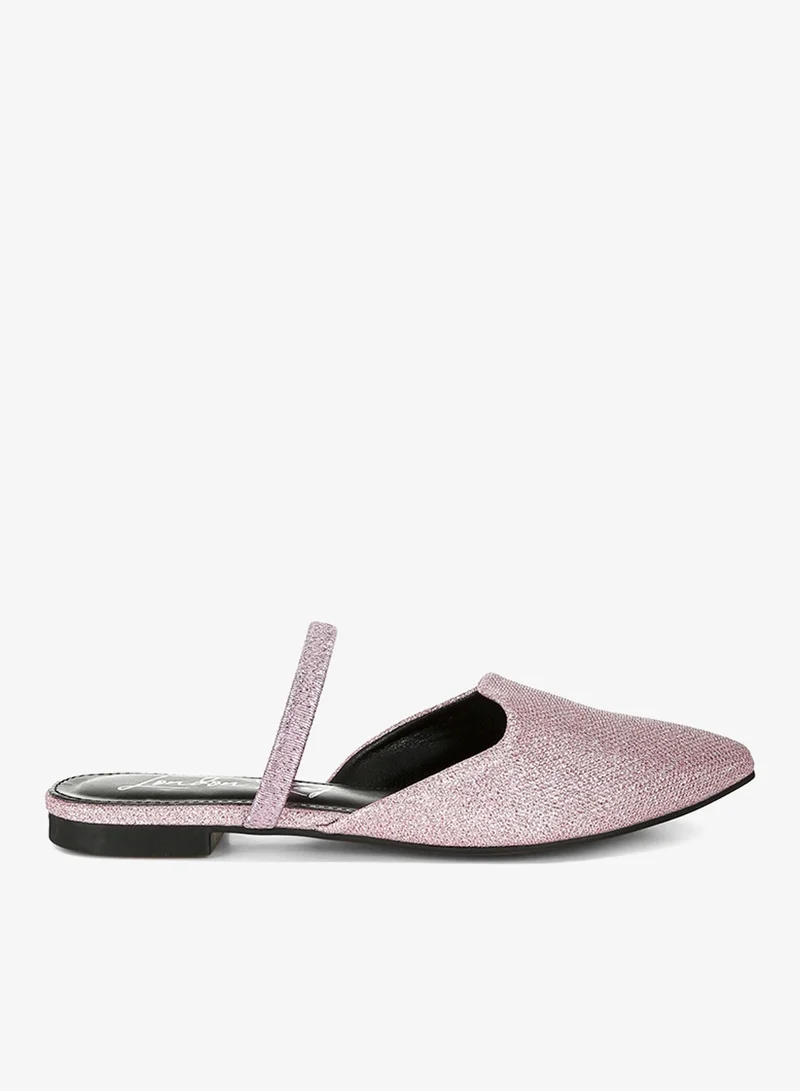 Glitter Faux Leather Flat Mules in Pink