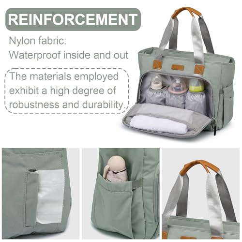 FHELAD Diaper Bag Tote, Large Tote Diaper Bag with 16" Laptop Compartment, Baby Bag with Insulated Pocket for Mam and Dad, Ideal for Travel, Work (Morandi Grey) - Image 3
