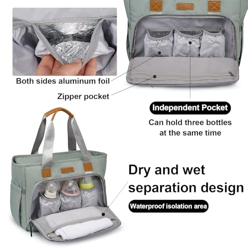 FHELAD Diaper Bag Tote, Large Tote Diaper Bag with 16" Laptop Compartment, Baby Bag with Insulated Pocket for Mam and Dad, Ideal for Travel, Work (Morandi Grey) - Image 4