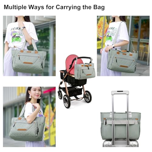 FHELAD Diaper Bag Tote, Large Tote Diaper Bag with 16" Laptop Compartment, Baby Bag with Insulated Pocket for Mam and Dad, Ideal for Travel, Work (Morandi Grey) - Image 5