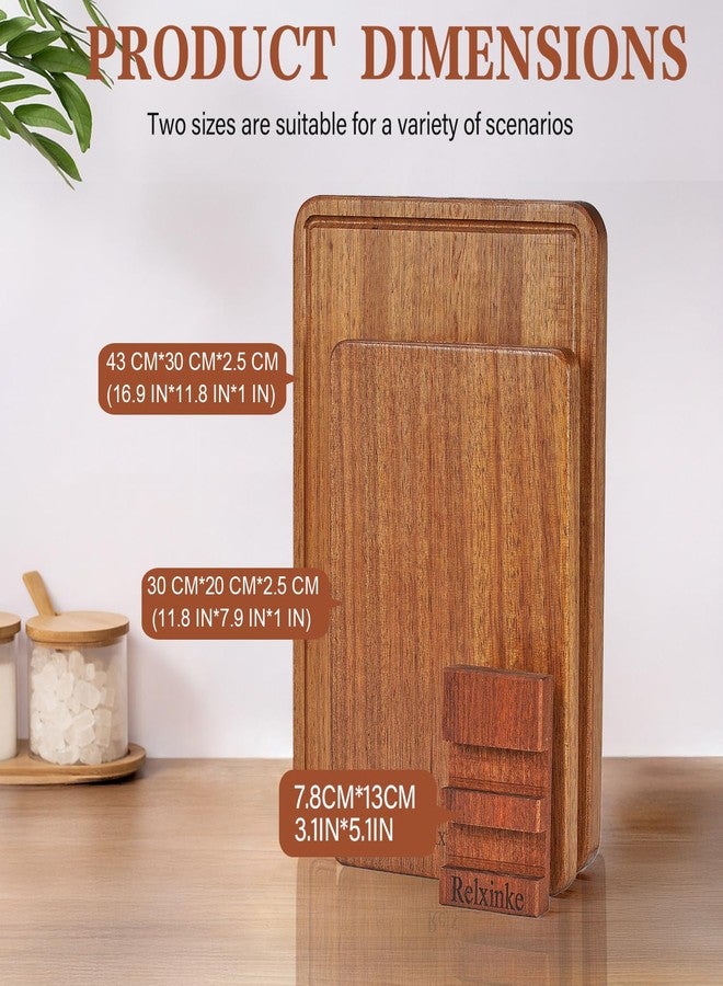 Relxinke Solid Teak Wood Cutting Board Set One Piece Non Glued Large Thick Crack Resistant Wooden Chopping Board with DeepJuice Grooves Built in Handles for Kitchen Meat Bread 16.9x11.8IN &11.8*7.9IN - Image 2