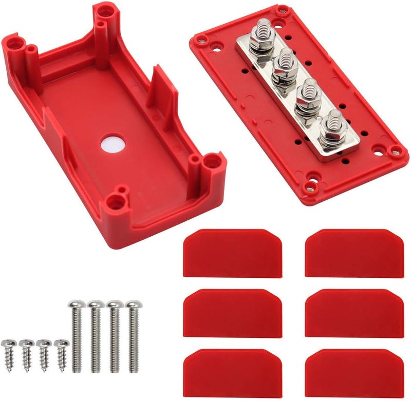 jamgoer 300A Bus Bar Heavy Duty Module Design Power Distribution Block 12V 24V 48V DC Busbar Box with 4X M8(5/16") Terminal Studs for Battery Marine Automotive RV Car Truck (Red) - Image 4