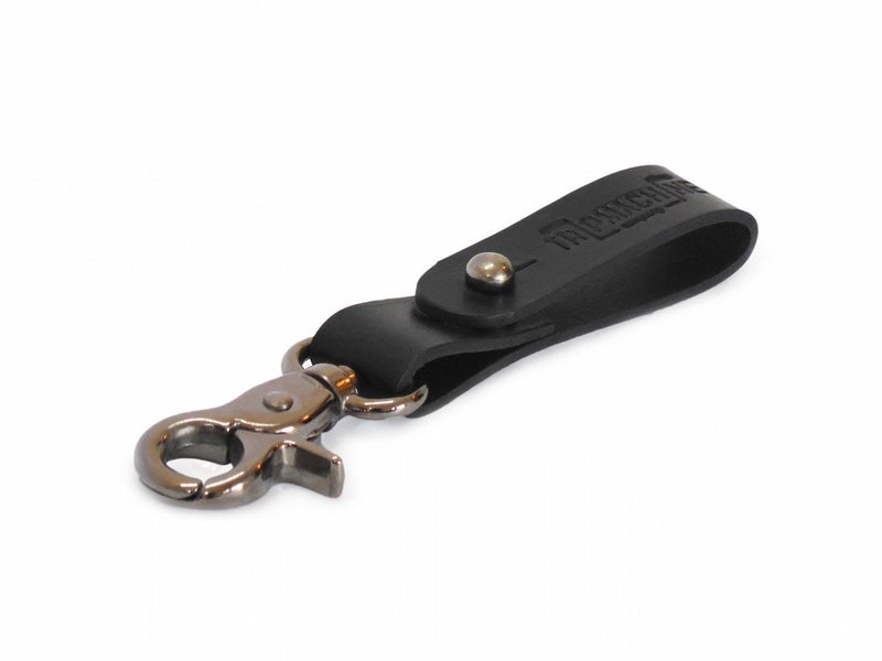 Trip Machine Company Genuine Leather Handcrafted Belt Loop Key Fob Holder | Key Chain | Key Ring with Metal & Leather Finish (Black with Metallic Black) - Image 1