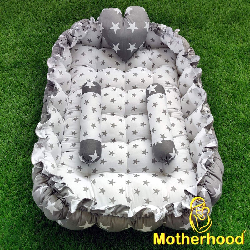 MOTHERHOOD MOTHERHOOD Rectangle Baby Tub Bed and 3 Baby Pillow Luxury Baby Mattress Bed Sleeper Bedding Set coSleeper Safe Cotton Fabric with RFilled UltraSoft Comfortable for Newborn to Toddlers Gray - Image 2