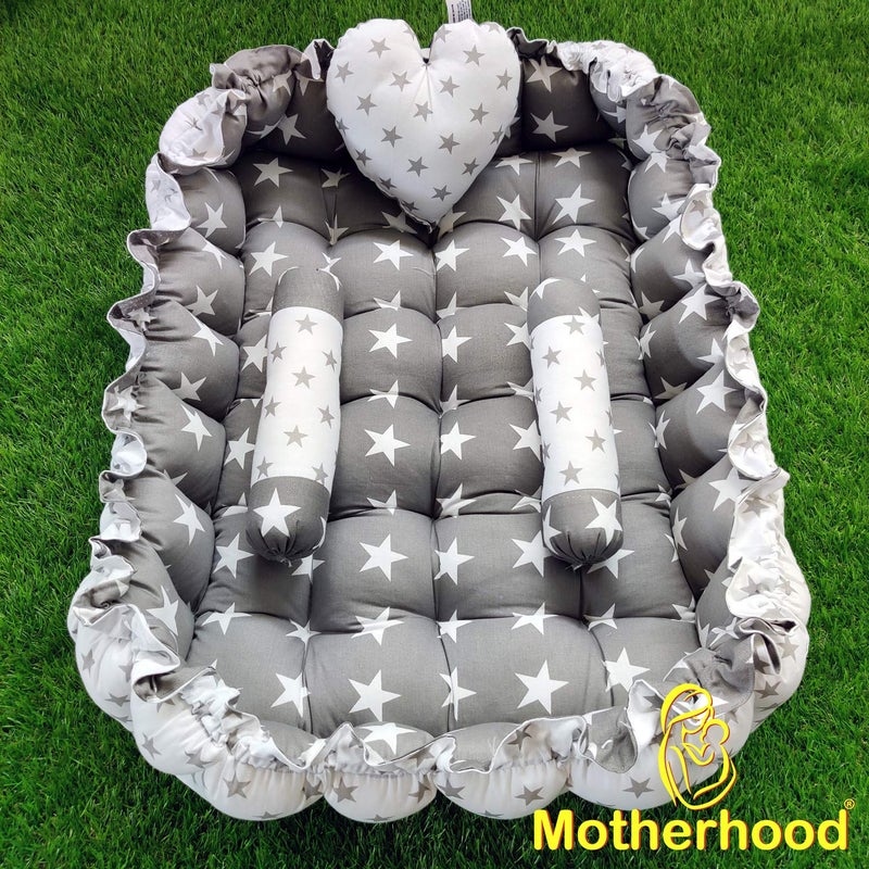 MOTHERHOOD MOTHERHOOD Rectangle Baby Tub Bed and 3 Baby Pillow Luxury Baby Mattress Bed Sleeper Bedding Set coSleeper Safe Cotton Fabric with RFilled UltraSoft Comfortable for Newborn to Toddlers Gray - Image 5