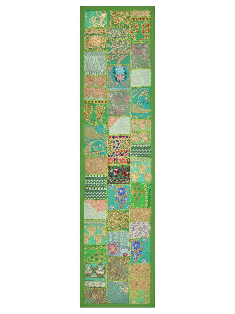 E - Ezra E Ezra Room Decor Cotton Patchwork Dining Table Runner with Mats Centre Table 4 6 Seater Long Runner Handmade 72 Inch Light Green - Image 4