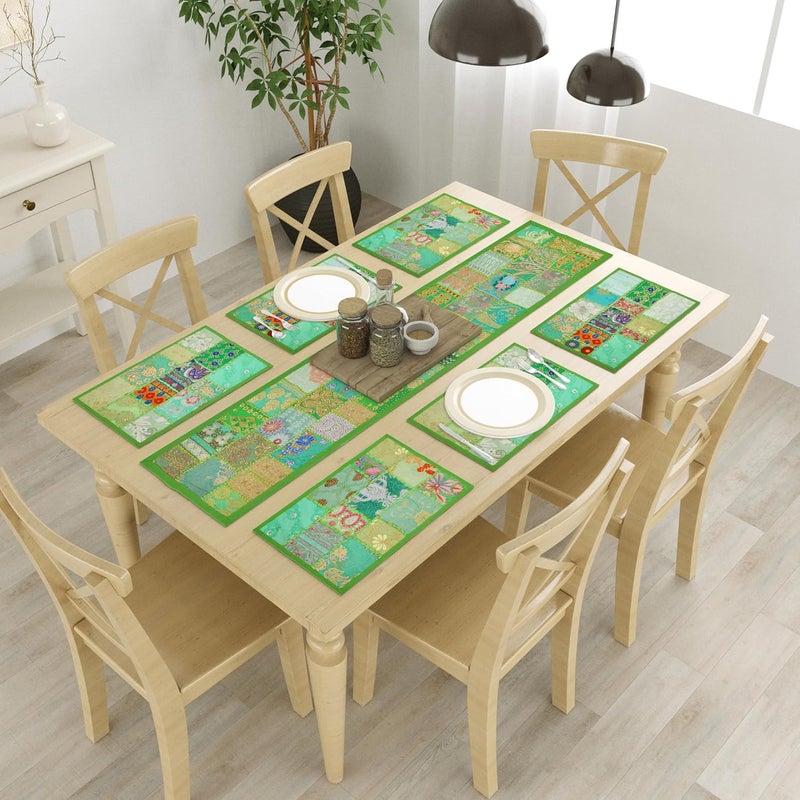 E - Ezra E Ezra Room Decor Cotton Patchwork Dining Table Runner with Mats Centre Table 4 6 Seater Long Runner Handmade 72 Inch Light Green - Image 1