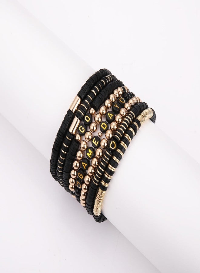 BSJELL Game Day Bracelet for Women GO GAME DAY Heishi Beaded Stretch Bracelets Stackable Football Sports Jewelry Gifts Football Accessories Outfits (Gold Black) - Image 3