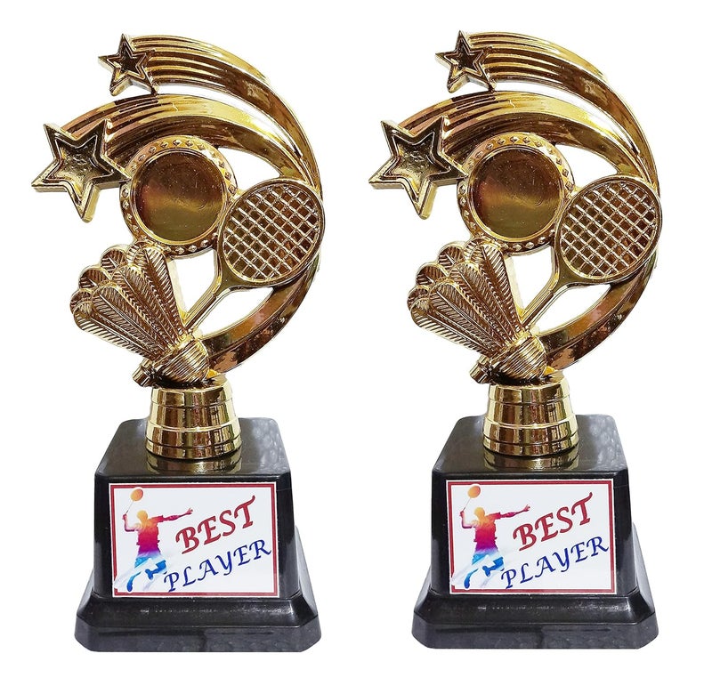 Victory Badminton Trophy || Best Badminton Player Trophy- Set of 2(Golden, 7.25") - Image 1